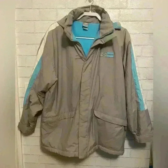 Roxy ski winter snow fleece lined jacket size large gray teal - Picture 1 of 4